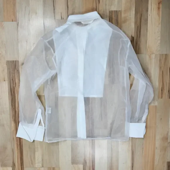 COMMENSE Sheer Button Down Top Blouse White XS - Picture 3 of 9